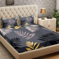 Tib The Intellect Bazaar Cotton Feel Polycotton King Size Bed Sheet With 2 Pillow Covers,90X100 Inches (Leaf, Grey)