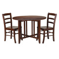 Winsome 3-Piece Alamo Round Drop Leaf Table With 2 Ladder Back Chairs, Brown