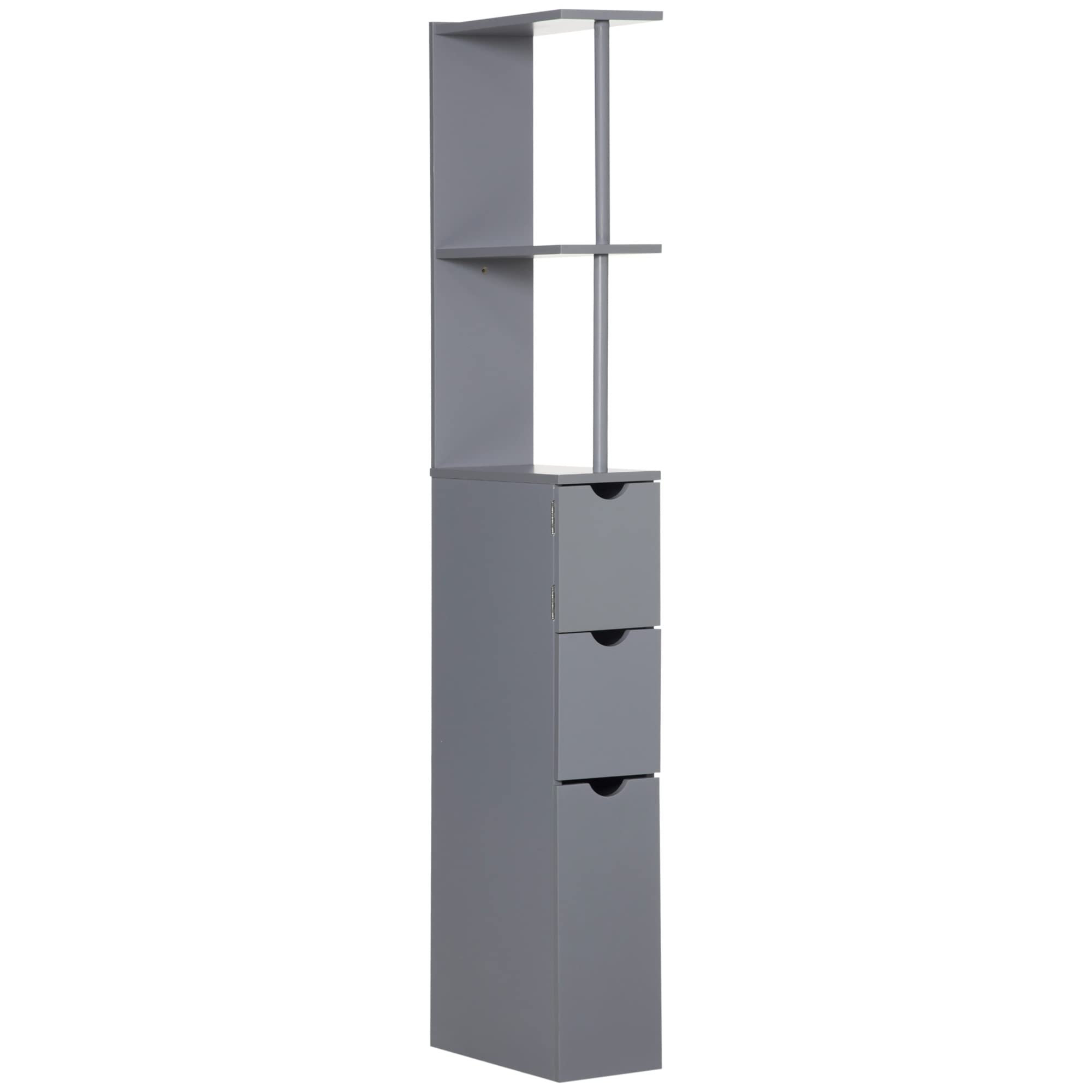 HOMCOM 54 Tall Bathroom Storage Cabinet, Freestanding Linen Tower with 2-Tier Shelf and Drawers, Narrow Side Floor Organizer, Gr