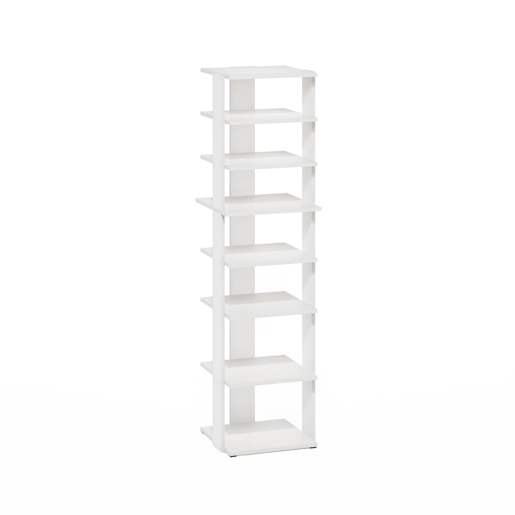Furinno Compact 8-Tier Vertical Space Saving Free Standing Shoe Tower, Shoe Rack for Closet Entryway, White