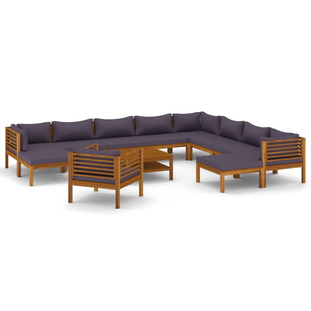 vidaXL Solid Acacia Wood Patio Lounge Set 12 Piece with Cushion Outdoor Garden Terrace Wooden Modular Sofa Seating Seat Sitting Chair Furniture