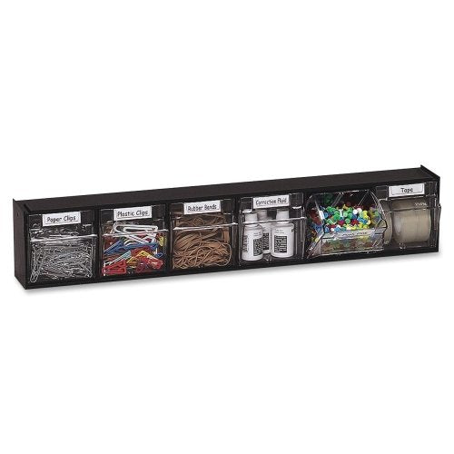 Tilt Bin Plastic Storage System W/6 Bins, 23 5/8 X 3 5/8 X 4 1/2, Black