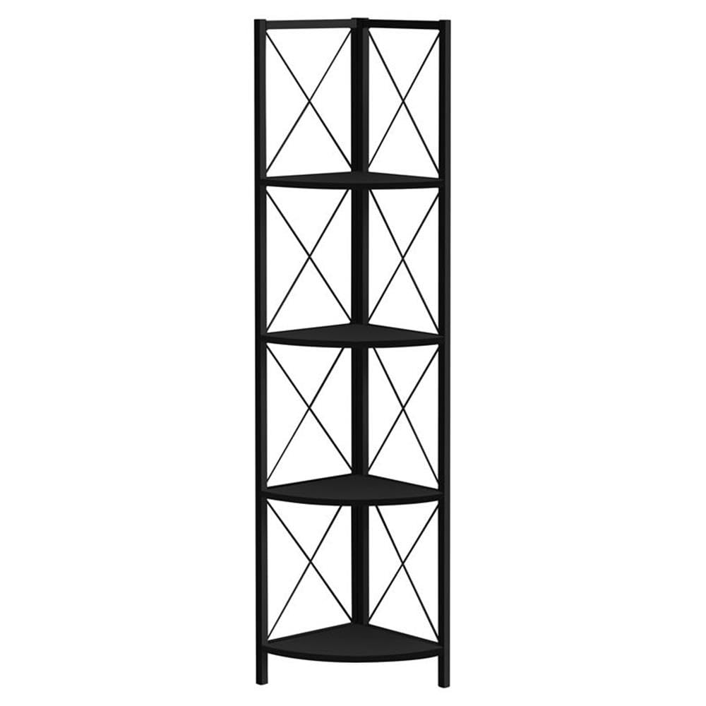 Monarch Specialties I 3649 Bookshelf, Bookcase, Etagere, Corner, 4 Tier, 60 Inch  H, Office, Bedroom, Metal, Laminate, Black, Contemp