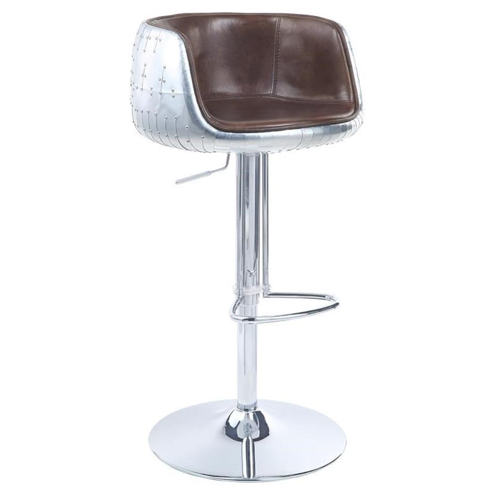 Acme Brancaster Adjustable Stool with Swivel in Vintage Brown Top Grain Leather