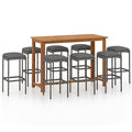 vidaXL Patio Bar Set 9 Piece, Outdoor Bar Table and Stools with Wood Tabletop, Patio Furniture Set with Cushions, Dining Set for Garden, Farmhouse, Gray