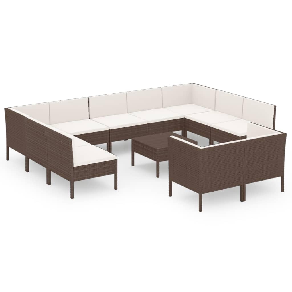 vidaXL Patio Lounge Set 12 Piece, Patio Furniture Set for Outside, Sectional Sofa with Cushions, Sofa, Farmhouse Modern, Poly Rattan Brown