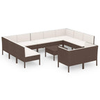 vidaXL Patio Lounge Set 12 Piece, Patio Furniture Set for Outside, Sectional Sofa with Cushions, Sofa, Farmhouse Modern, Poly Rattan Brown