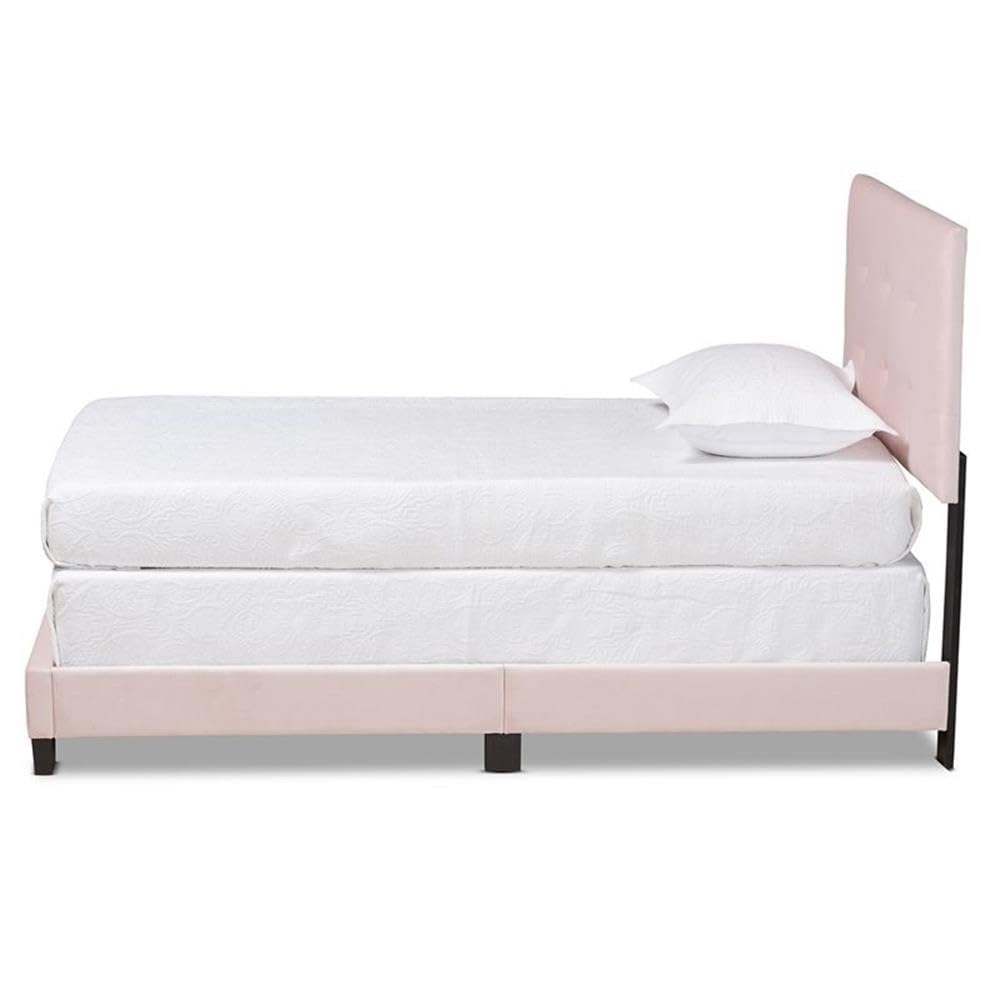 Baxton Studio Caprice Modern and Contemporary Glam Light Pink Velvet Fabric Upholstered Twin Size Panel Bed