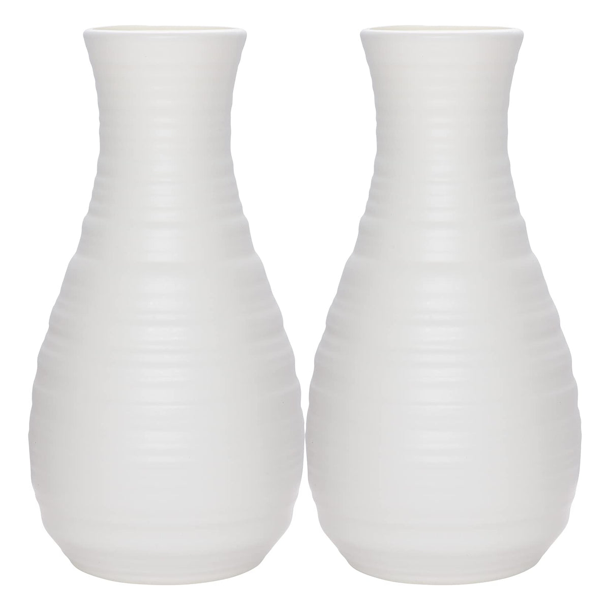 2 Pack Composite Plastics Flower Vase, Unbreakable Ceramic Look Vase for Home Decor Centerpieces, Arranging Bouquets (White)