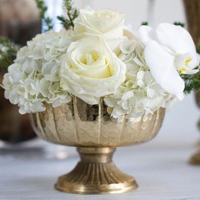 Afloral Distressed Gold Metal Compote Bowl - 8' Wide