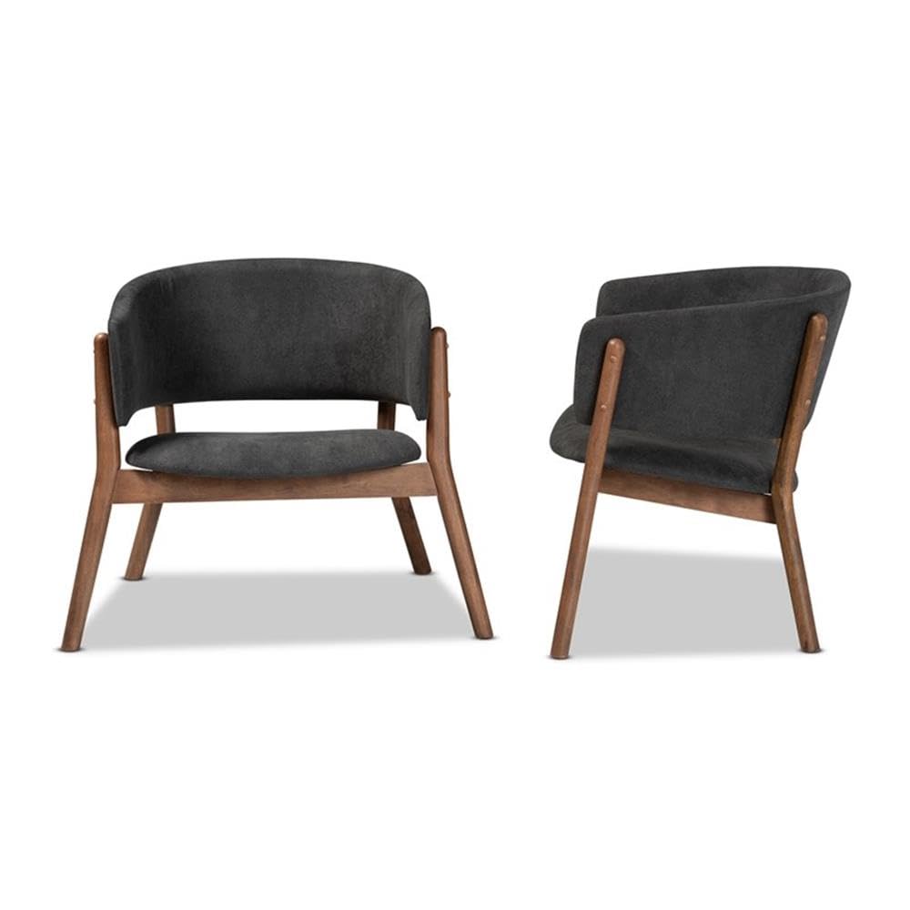 Baxton Studio Baron Mid-Century Modern Dark Grey Fabric Upholstered and Walnut Brown Finished Wood 2-Piece Living Room Accent Chair Set