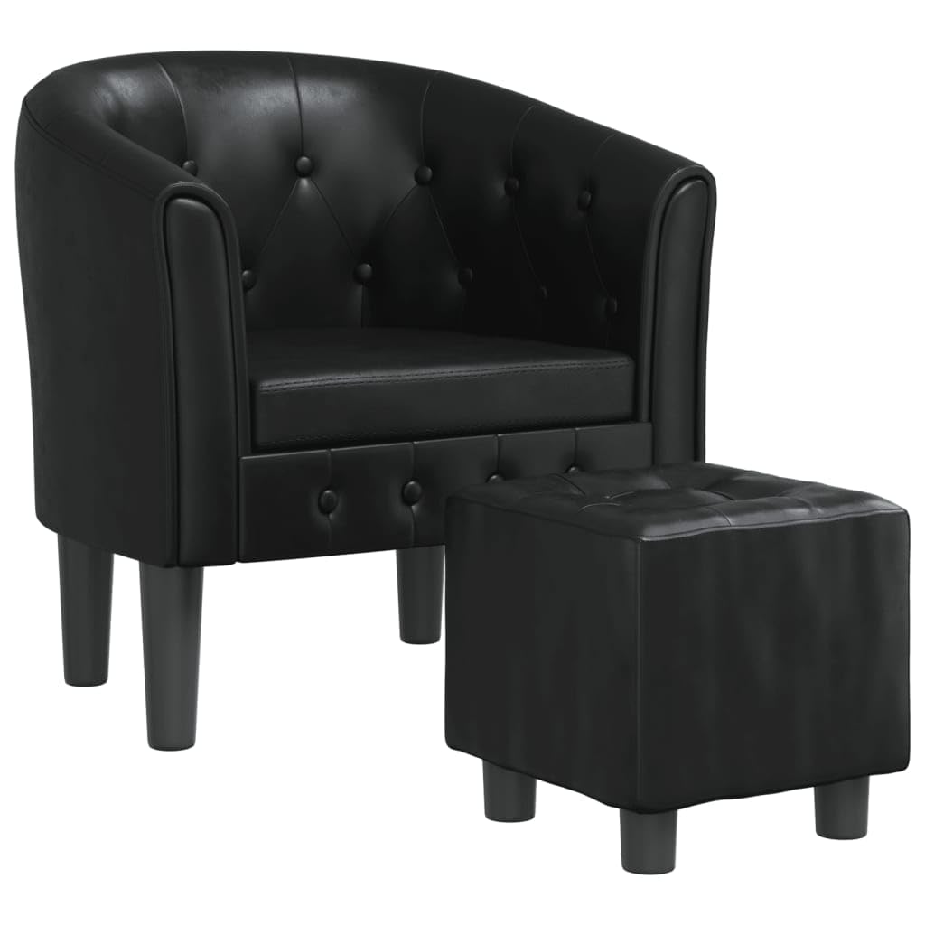 vidaXL Modern Tub Chair with Footstool in Elegant Black Faux Leather - Comfort Enhanced with Padded Seat and Backrest for Living Room, Bedroom, or Office