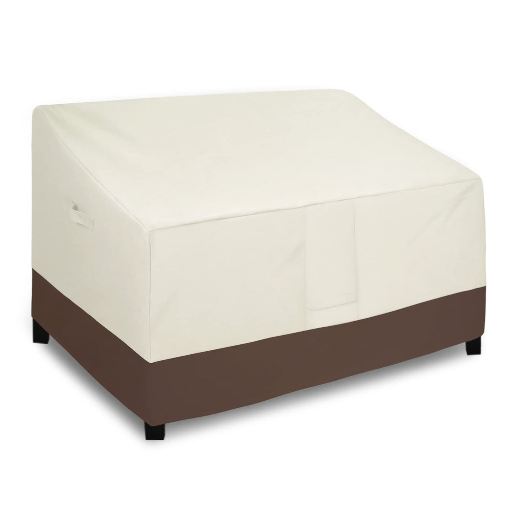 Easy-Going Waterproof Outdoor Loveseat Cover, Heavy Duty Outdoor Couch Cover, Windproof Outdoor Bench Cover, Durable Outdoor Furniture Cover (54Wx38Dx35H Inch, Beige/Dark Brown)