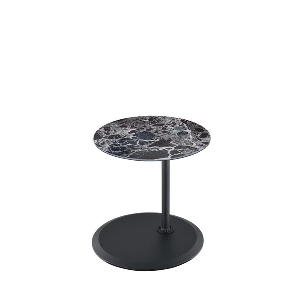 Lilola Home Orbit End Table with Height Adjustable Black Marble Textured Glass Top