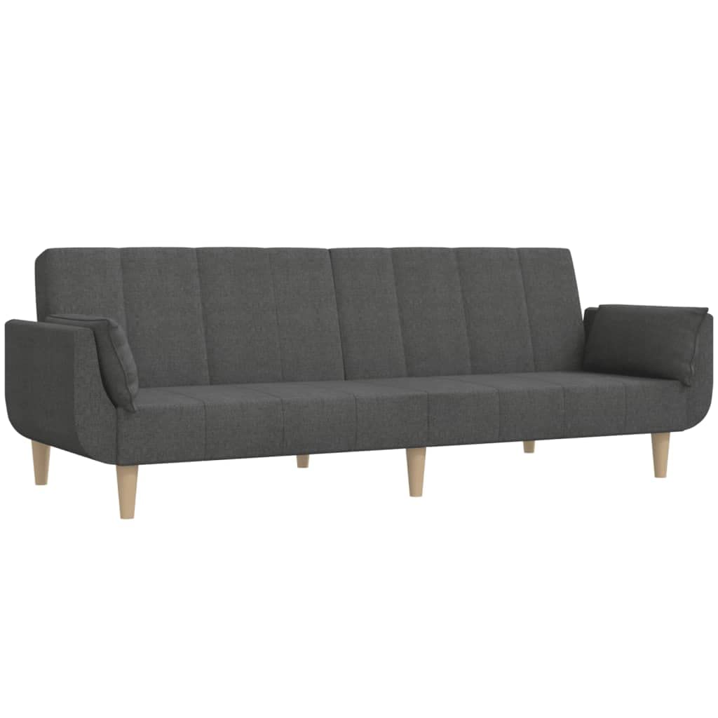 vidaXL 2-Seater Sofa Bed w/Pillows - Dark Gray Fabric Convertible Couch for Home Office/Living Room