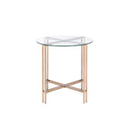 Acme Veises Round Glass Top End Table In Gold And Champagne