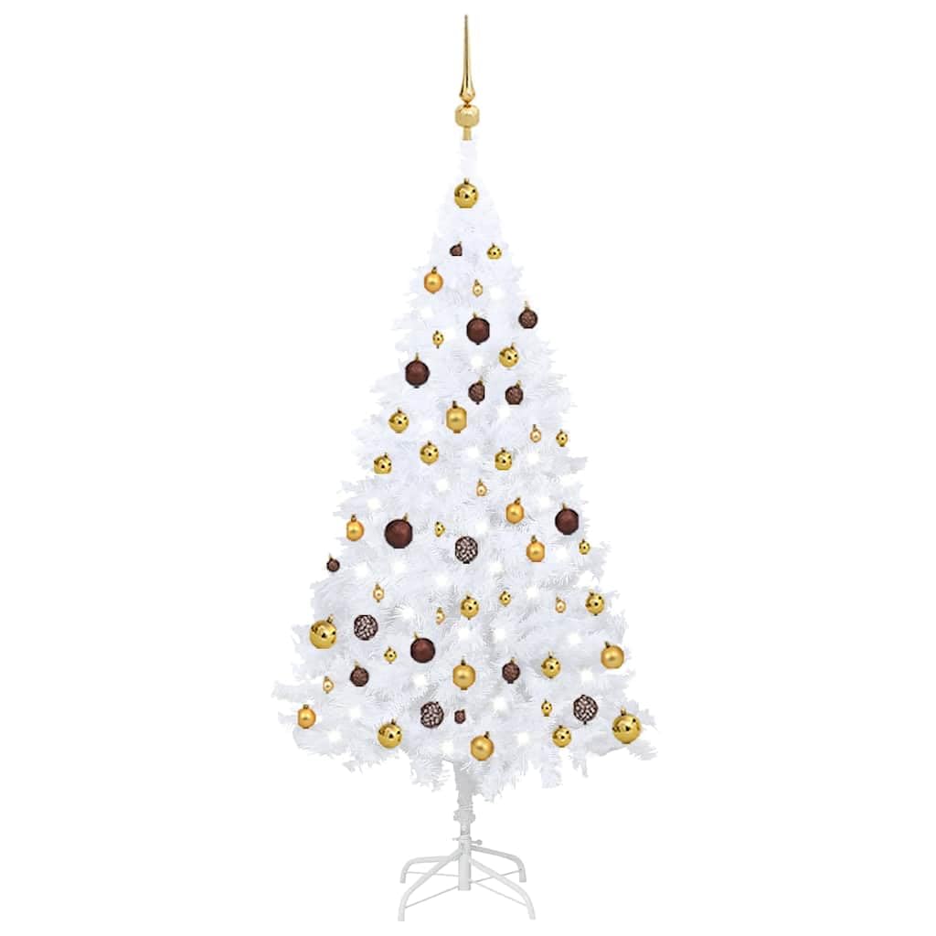 Vidaxl White Artificial Christmas Tree With Led Lights & Ball Set  Pvc Material Realistic Appearance, Energyefficient, Adjusta