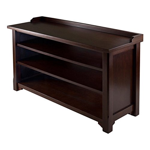 Ergode Dayton Bench | Shoe Storage Solution with 3 Shelves | Antique Walnut Finish | 40'W x 17'D x 22'H | Solid & Composite Wood | Easy Assembly