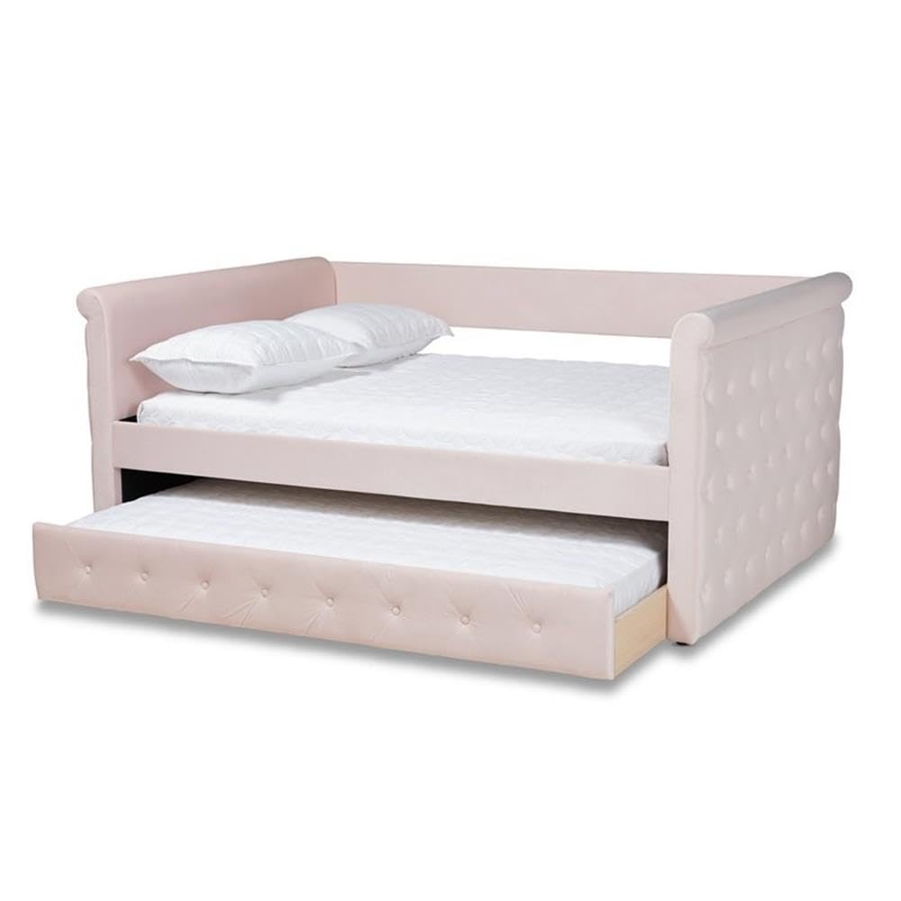 Baxton Studio Amaya Modern and Contemporary Fabric Upholstered Full Size Daybed with Trundle