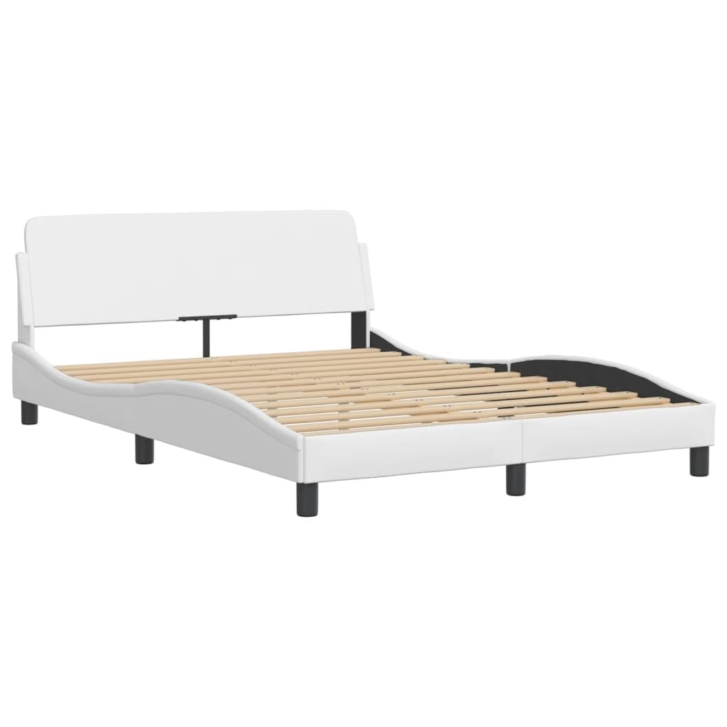 vidaXL White Faux Leather Bed Frame with Headboard - 53.9"x74.8" - Durable, Easy Clean Surface, Sleek Design for Modern Bedrooms
