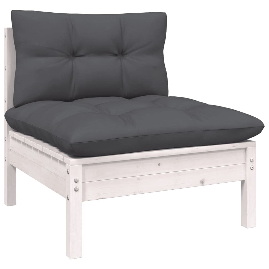 vidaXL Solid Pinewood Patio Lounge Set 8 Piece with Cushions Garden Outdoor Lawn Yard Terrace Balcony Wooden Seat Seating Furniture White
