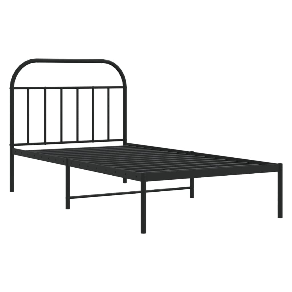 vidaXL Robust Powder-Coated Steel Construction Single Bed Frame with Headboard, Metal Slats and Legs, Extra Under-Bed Storage Space, Black, 39.4"x78.7"