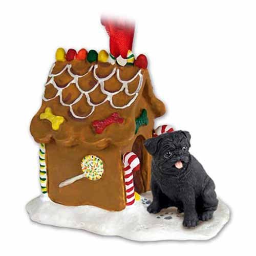 Pug Gingerbread House Christmas Ornament Black