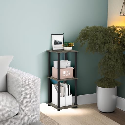 Furinno Simplistic Set Of 2 End Table, French Oak Grey/Black