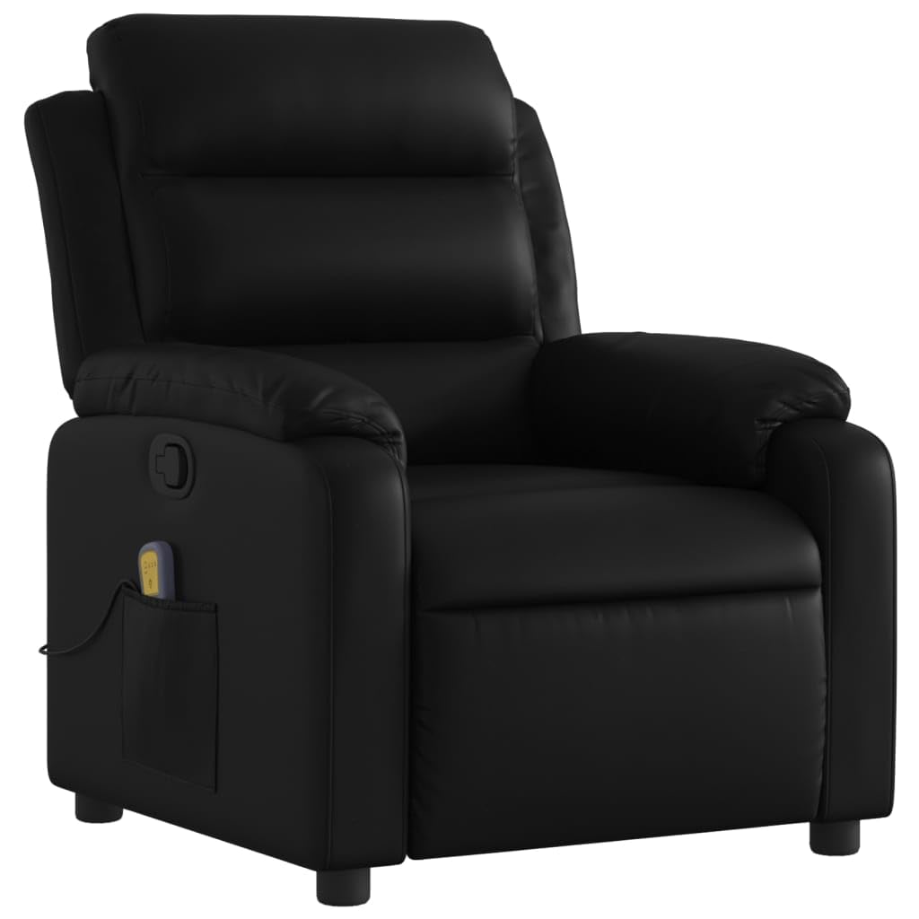 vidaXL Black Faux Leather Massage Recliner Chair - Manual Reclining Lounge Armchair with Vibration Massage, Side Pocket, and Sturdy Frame