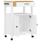 vidaXL Solid Pine Wood Rolling Kitchen Trolley - White/Honey Wax Finish with Drawer, Cabinet, Hooks, 23.6"x15.7"x35.4"