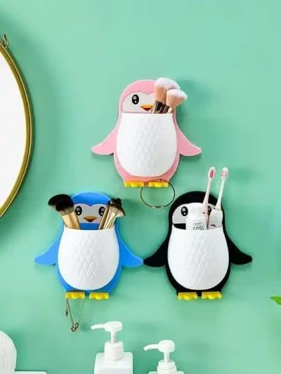 ARANKA Wall Mounted Penguin Design Toothpaste Holder, Unique Self Adhesive Storage Wall Mount Toothbrush Holder, Mobile Stand Mu