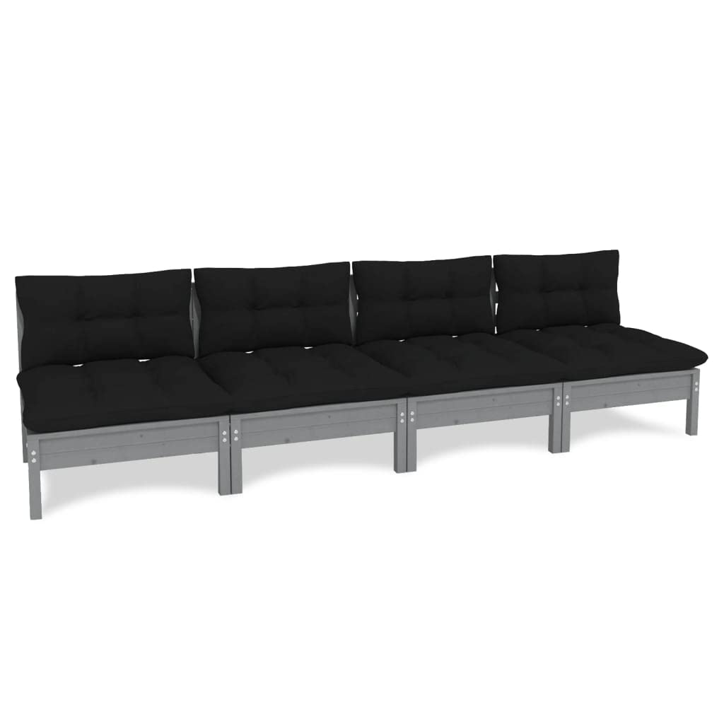 vidaXL Solid Pinewood 4-Seater Patio Sofa with Anthracite Cushions Garden Outdoor Lawn Yard Terrace Balcony Seat Seating Middle Sofa Furniture