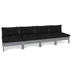 vidaXL Solid Pinewood 4-Seater Patio Sofa with Anthracite Cushions Garden Outdoor Lawn Yard Terrace Balcony Seat Seating Middle Sofa Furniture