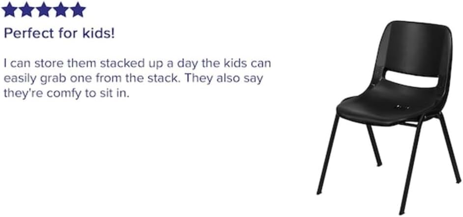 HERCULES Series 440 lb. Capacity Kids Navy Ergonomic Shell Stack Chair with Black Frame and 14 Seat Height