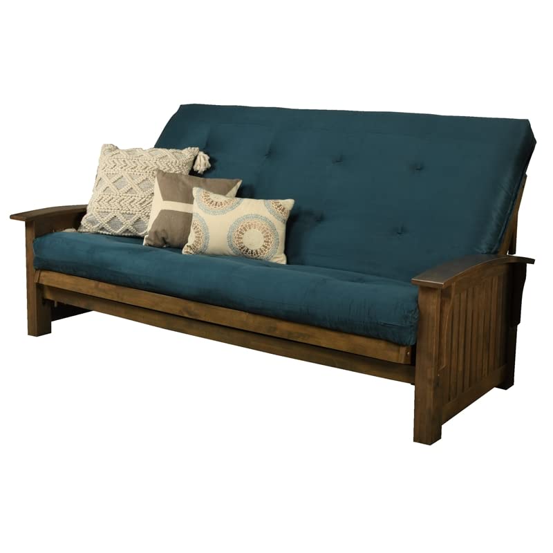 Kodiak Furniture Washington Queen Size Futon Frame and Mattress Set - Wood Futon Frame with Mattress Included in Suede Blue Color