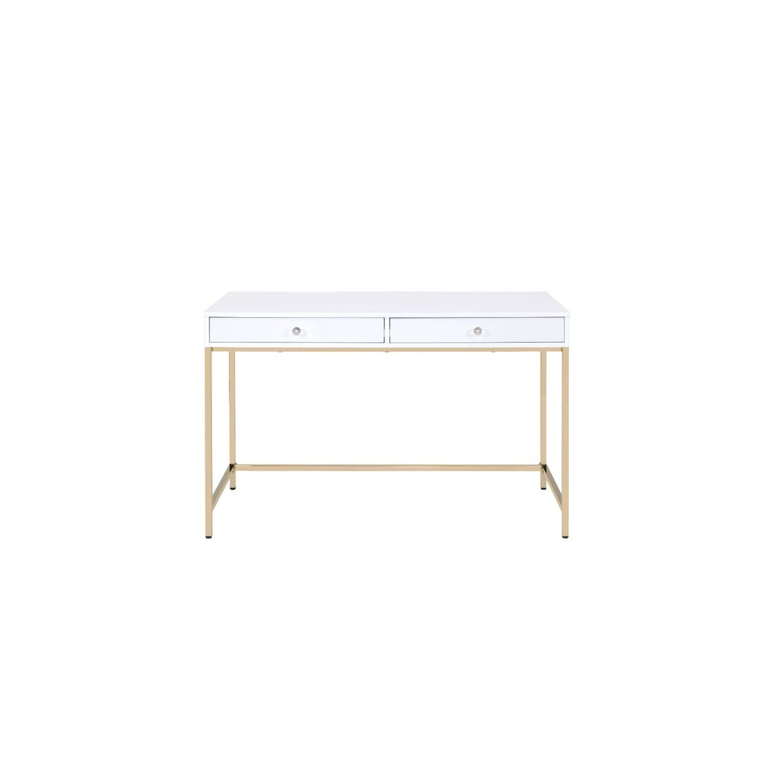 Acme Ottey Desk in White High Gloss and Gold