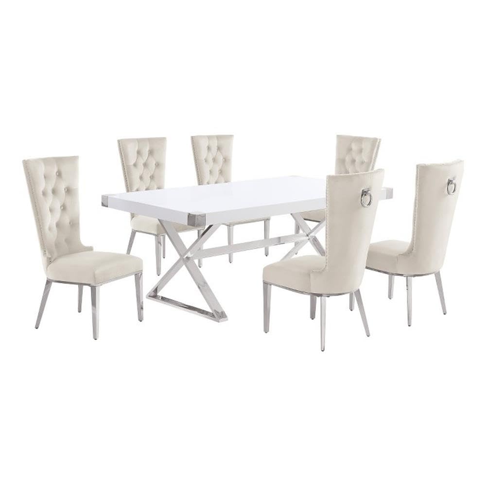 Best Quality Furniture D440/1-Sc330-7 Dining Set, 7-Piece, Cream/Silver