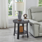 Anze Contemporary Round Wood Shelf End Table In Charcoal Finish