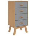 vidaXL Olden Bedside Cabinet - Scandinavian Solid Pine Wood Nightstand in Gray/Brown with 4 Drawers - 17.7" x 15.4" x 35.4" for Bedroom Storage
