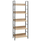 vidaXL Versatile 5-Layer Book Shelf in Oak and Black - Engineered Wood and Steel - Compact Design for Maximum Space Utilization - Easy to Assemble