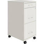 Space Solutions 3 Drawer Metal Mobile File Cabinet With Lock, Letter Size, White, Partially Assembled