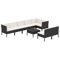 vidaXL 9 Piece Farmhouse Patio Lounge Set in Black Poly Rattan, Comfortable Cushions, Weather Resistant, Lightweight and Modern Outdoor Furniture - Ideal for Garden, Poolside, Backyard, Patio