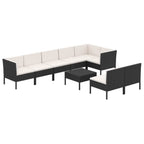 vidaXL 9 Piece Farmhouse Patio Lounge Set in Black Poly Rattan, Comfortable Cushions, Weather Resistant, Lightweight and Modern Outdoor Furniture - Ideal for Garden, Poolside, Backyard, Patio