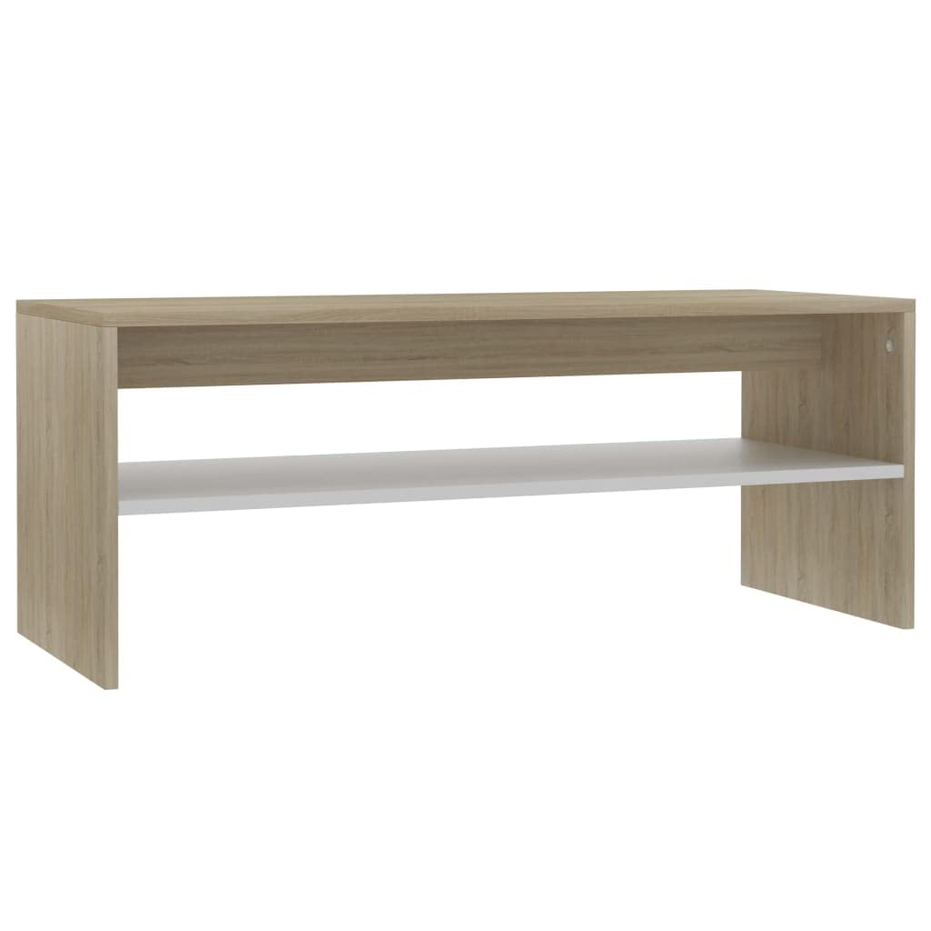 vidaXL Coffee Table with Shelf - Elegantly Designed Living Room Centerpiece - Constructed from Resistant Engineered Wood - Multifunctional White and Sonoma Oak Coffee Table.
