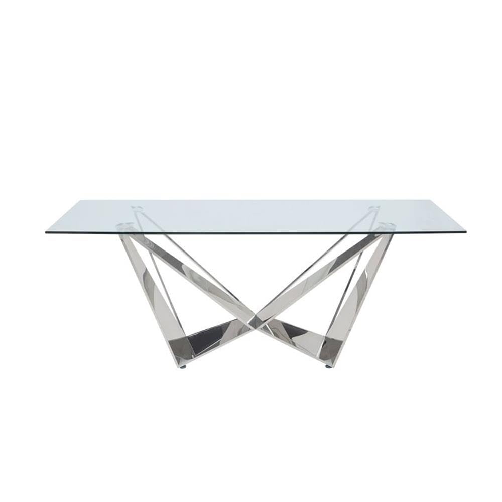 Acme Dekel Dining Contemporary Styled Glass Table in Chrome Finish