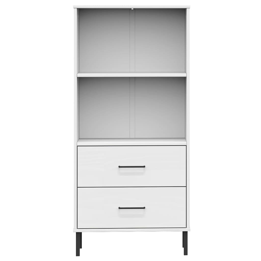 vidaXL Oslo Solid Wood Bookcase with 2 Drawers and Compartments - Rustic Charm Metal Hardware, White
