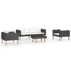 vidaXL Patio Furniture Set 4 Piece, Sectional Sofa for Outdoor Garden, Couch with Cushions, Coffee Table, Scandinavian Style, Poly Rattan Black