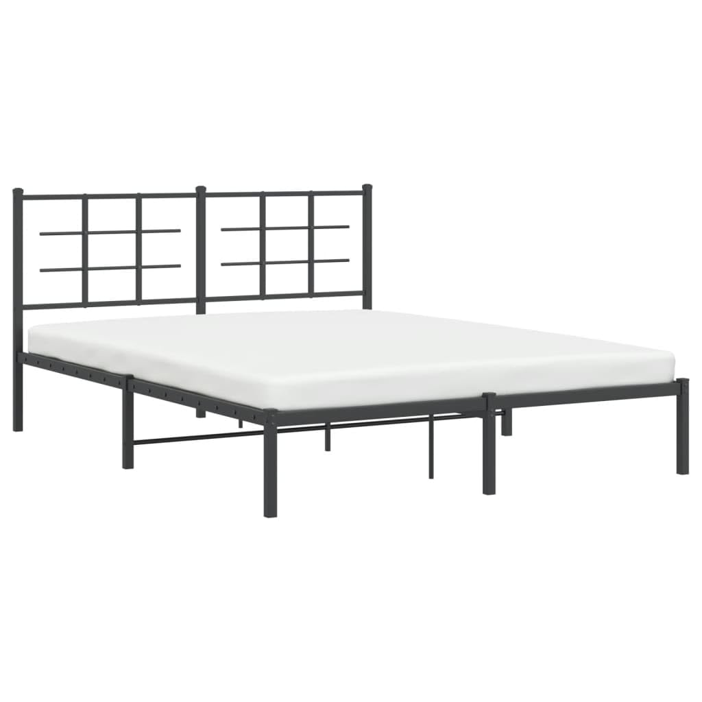 vidaXL Black Steel Double Bed Frame - Modern Bedroom Furniture with Headboard, Metal Slats, Under Bed Storage, 81.5"x61.4"x35.4"