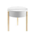 Acme Bodfish Round Wooden End Table With Hidden Storage In White And Natural