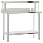 vidaXL Worktop with top shelf 110x55x120cm stainless steel